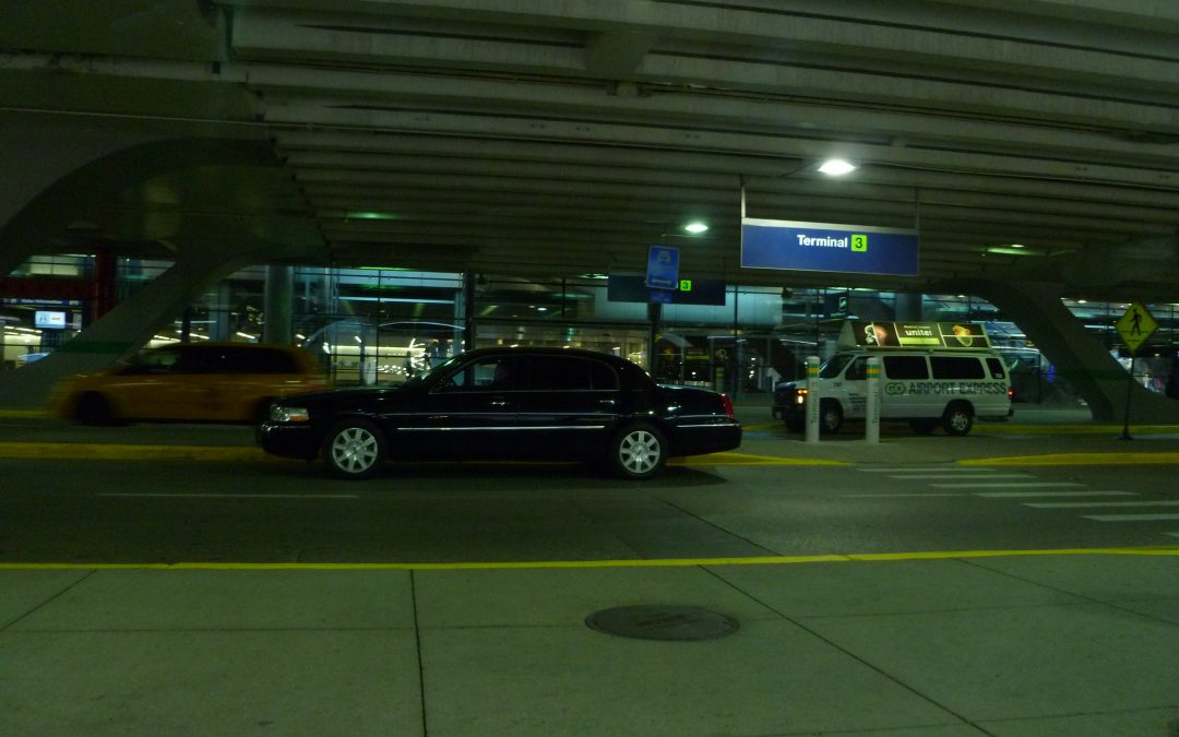 Town car limousine and taxi in O'Hare Airport