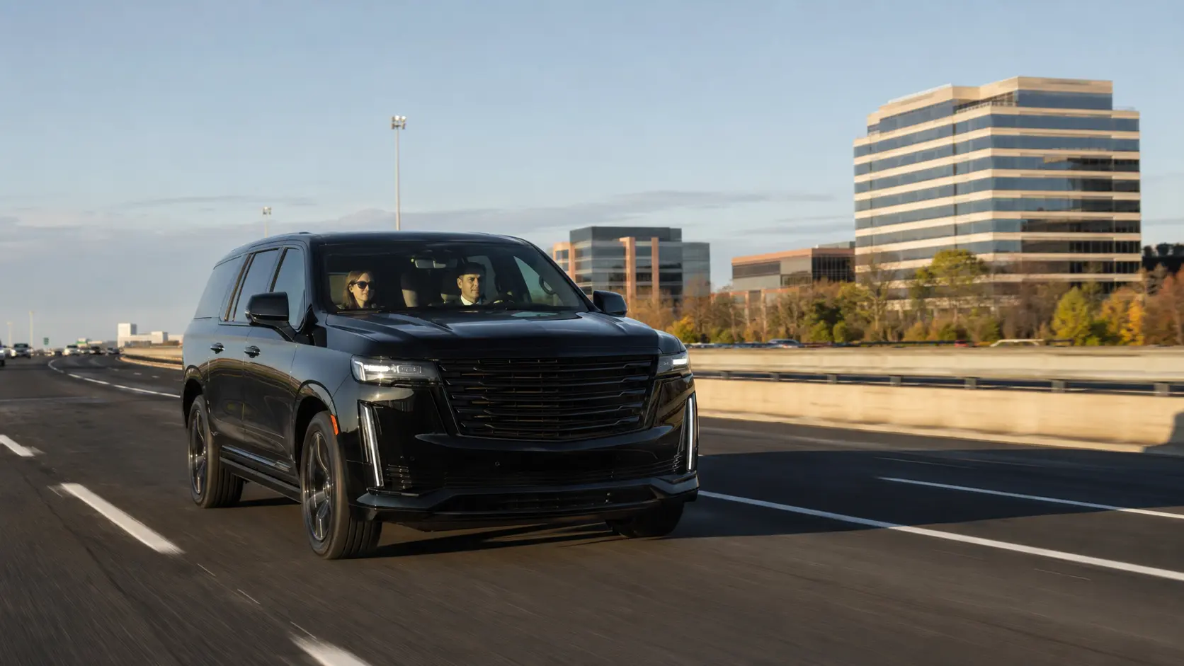 Executive SUV traveling from O’Hare toward northwest suburban offices