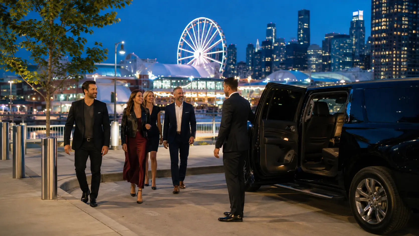 Evening private car pickup after performances at Navy Pier