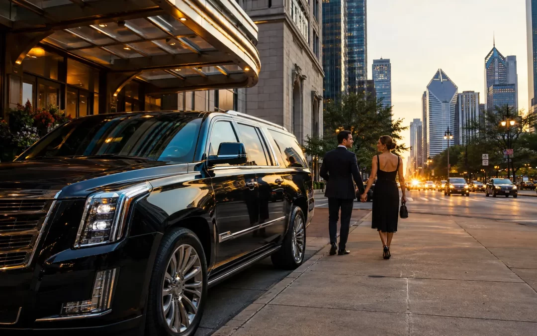 Luxury SUV at a downtown hotel for Chicago Jazz Festival transportation